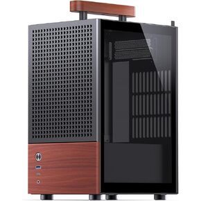 JONSBO T6 Black ITX PC Case, Mini Tower Aluminum Chassis, with Multifunctional Handle, Walnut (Solid Wood) Panel. MB:DTX/ITX,Black pc case
