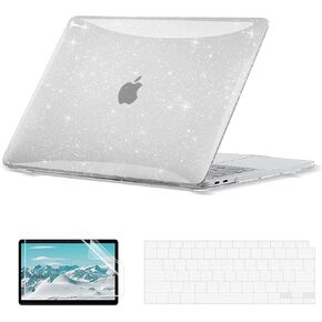 EooCoo Glitter Hard Case Compatible with MacBook Air 13 inch M1 Chip 2021-2018 with Retina Display, Air 13.3 inch Plastic Protective Case + Keyboard Cover + Screen Protector, Sparkly Clear