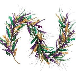 Bibelot 70 Inch Mardi Gras Purple and Green Glitter Wreath for Carnival Front Door and Party Decor, Mardi Gras Party Decoration Garland for Home, Glitter Party Wreath for Indoor and Outdoor (20inch)