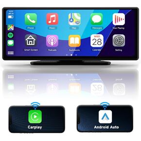 METEESER Portable Car Stereo Wireless Apple Carplay Android Auto with Backup Camera, 10.26" IPS Touchscreen GPS Navigation Head Unit, Bluetooth, Voice Control, AUX, 64G TF Card, Car Radio Receiver