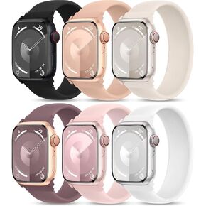 6 Pack Silicone Solo Loop Bands Compatible with Watch Band 40mm 38mm 41mm 44mm 45mm 46mm 42mm 49mm, Soft Stretchy Strap Sport Replacement Wristband for iWatch Series 10 9 8 7 6 SE 5 Ultra 4 3 2 1