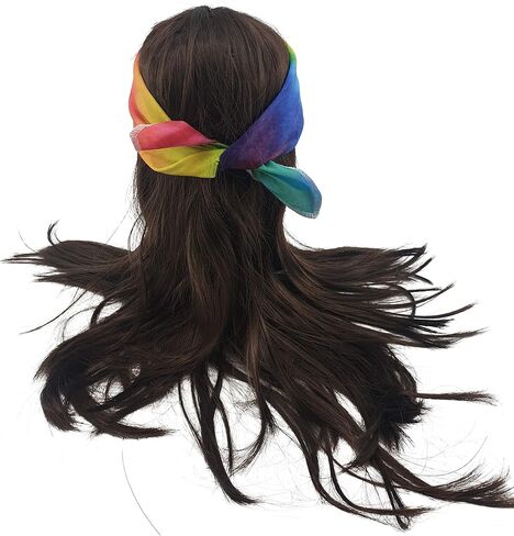 HandinHandCreations Hippie Dark Brown Wig Costume with Tie Dye Bandana 60s 70s Hippy Woodstock Festival Gear in Saudi Arabia