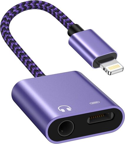 iPhone Headphone Aux Dongle, Aux Jack Earphone Dongle [MFI Certified] 2-in-1 Lightning to Dual 3.5mm Earphone Auxiliary Audio + Charger Splitter for iPhone 14 Pro Max Mini 13 12 11 XR XS 8 iPad iPod in Saudi Arabia
