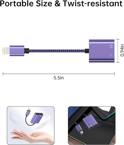 iPhone Headphone Aux Dongle, Aux Jack Earphone Dongle [MFI Certified] 2-in-1 Lightning to Dual 3.5mm Earphone Auxiliary Audio + Charger Splitter for iPhone 14 Pro Max Mini 13 12 11 XR XS 8 iPad iPod in Saudi Arabia