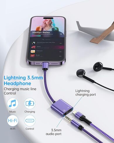 iPhone Headphone Aux Dongle, Aux Jack Earphone Dongle [MFI Certified] 2-in-1 Lightning to Dual 3.5mm Earphone Auxiliary Audio + Charger Splitter for iPhone 14 Pro Max Mini 13 12 11 XR XS 8 iPad iPod in Saudi Arabia