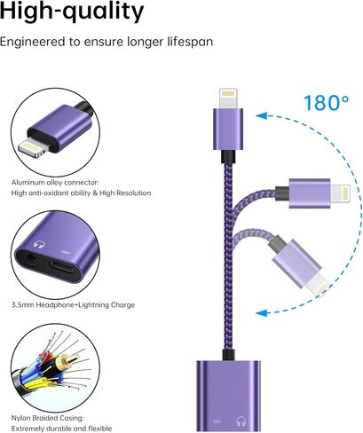 iPhone Headphone Aux Dongle, Aux Jack Earphone Dongle [MFI Certified] 2-in-1 Lightning to Dual 3.5mm Earphone Auxiliary Audio + Charger Splitter for iPhone 14 Pro Max Mini 13 12 11 XR XS 8 iPad iPod in Saudi Arabia