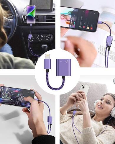 iPhone Headphone Aux Dongle, Aux Jack Earphone Dongle [MFI Certified] 2-in-1 Lightning to Dual 3.5mm Earphone Auxiliary Audio + Charger Splitter for iPhone 14 Pro Max Mini 13 12 11 XR XS 8 iPad iPod in Saudi Arabia
