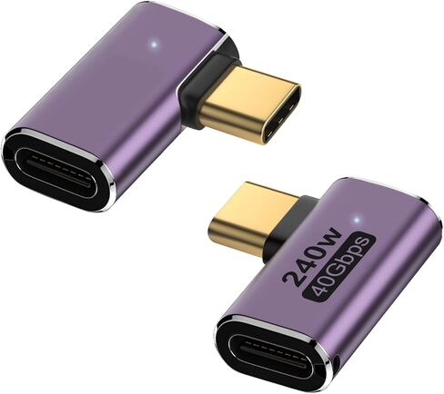 محول AreMe 240 واط USB C 90 درجة (2 حزمة)، زاوية يسار ويمين من النوع C ذكر إلى أنثى موصل 40 جيجابت في الثانية لأجهزة Thunderbolt، Switch، MacBook، الكمبيوتر المحمول، الكمبيوتر اللوحي، الهاتف in Kuwait