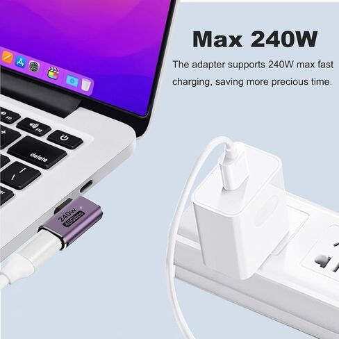 محول AreMe 240 واط USB C 90 درجة (2 حزمة)، زاوية يسار ويمين من النوع C ذكر إلى أنثى موصل 40 جيجابت في الثانية لأجهزة Thunderbolt، Switch، MacBook، الكمبيوتر المحمول، الكمبيوتر اللوحي، الهاتف in Kuwait
