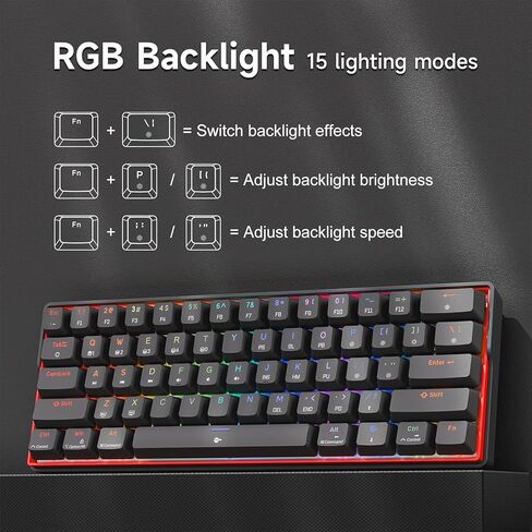 لوحة مفاتيح الألعاب KEMOVE K61SE، لوحة مفاتيح ميكانيكية بنسبة 60 بالمائة، لوحة مفاتيح سلكية بإضاءة خلفية RGB N-Key Rollover صغيرة الحجم 61 مفتاحًا للكمبيوتر المحمول، مفتاح أزرق in Kuwait