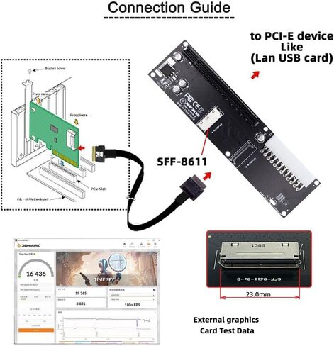 Xiwai SFF-8612 SFF-8611 محول Oculink إلى PCIE PCI-Express 16x 4X مع منفذ طاقة SATA لبطاقة رسومات اللوحة الرئيسية in Kuwait