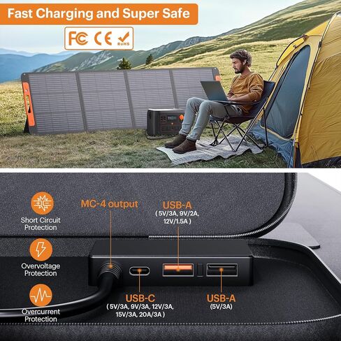 100 Watt Portable Solar Panel for Power Station,100W 20V Foldable Solar Charger with Solar Angle Guide Solar Cable, 23.5% High Efficiency IP67 Waterproof Adjustable Kickstands for Camping RV Blackout in Kuwait