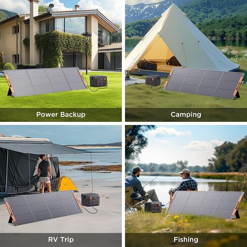 100 Watt Portable Solar Panel for Power Station,100W 20V Foldable Solar Charger with Solar Angle Guide Solar Cable, 23.5% High Efficiency IP67 Waterproof Adjustable Kickstands for Camping RV Blackout in Kuwait