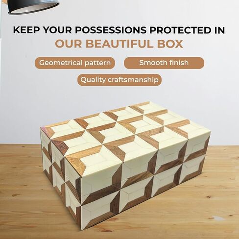 Perilla Home ﻿Home Decor Decorative Storage Wooden Boxes Wooden Box Jestor Gifts For All Blue and off white in Kuwait