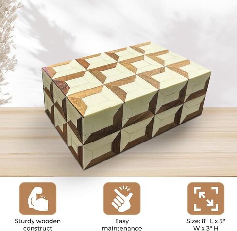 Perilla Home ﻿Home Decor Decorative Storage Wooden Boxes Wooden Box Jestor Gifts For All Blue and off white in Kuwait