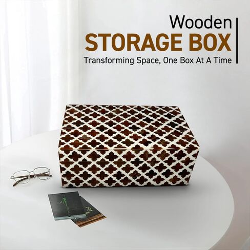 Perilla Home ﻿Home Decor Decorative Storage Wooden Boxes Wooden Box Jestor Gifts For All Blue and off white in Kuwait