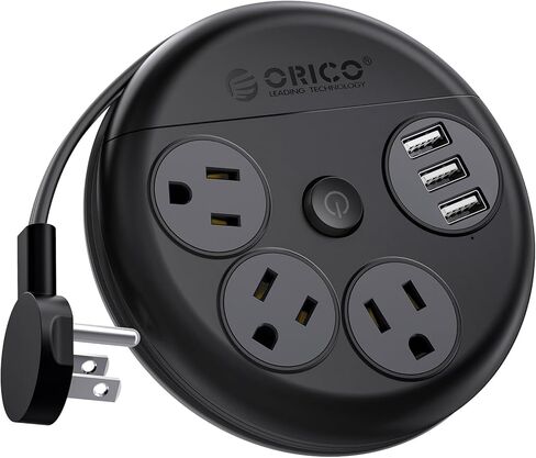ORICO Travel Power Strip with USB Ports, 4 ft Flat Extension Cord 3 Outlets 3 USB Ports, Portable Flat Plug Power Strip Outlet Extender for Travel, Cruise Power Strip Cruise Approved - Black in Kuwait