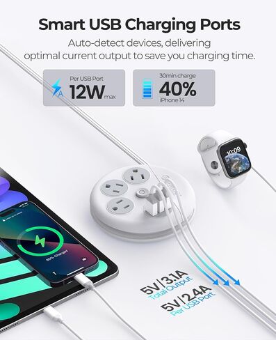 ORICO Travel Power Strip with USB Ports, 4 ft Flat Extension Cord 3 Outlets 3 USB Ports, Portable Flat Plug Power Strip Outlet Extender for Travel, Cruise Power Strip Cruise Approved - Black in Saudi Arabia