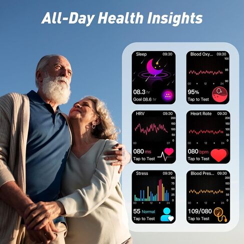 Smart Watch for Men Women, 2.04" AMOLED Color Screen, 24/7 Heart Rate, Blood Oxygen, Blood Pressure, Sleep and Stress Health Monitor, Blood and Body Composition Insights, 150 Sports Modes (Black) in Kuwait