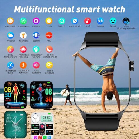 Smart Watch for Men Women, 2.04" AMOLED Color Screen, 24/7 Heart Rate, Blood Oxygen, Blood Pressure, Sleep and Stress Health Monitor, Blood and Body Composition Insights, 150 Sports Modes (Black) in Kuwait