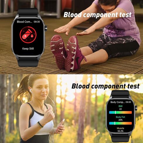 Smart Watch for Men Women, 2.04" AMOLED Color Screen, 24/7 Heart Rate, Blood Oxygen, Blood Pressure, Sleep and Stress Health Monitor, Blood and Body Composition Insights, 150 Sports Modes (Black) in Kuwait