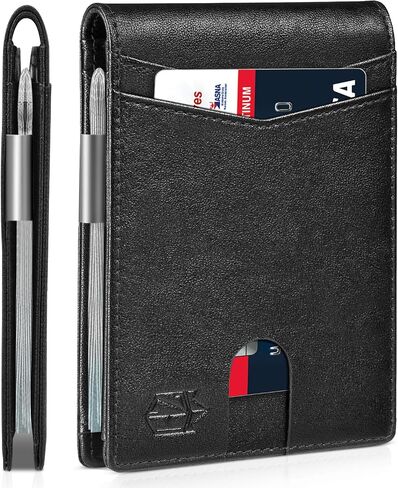 Zitahli Slim Wallet for Men Gifts 12 Card Slots ID Window With Money Clip Minimalist RFID Front Pocket Bifold Leather Small Thin Gift Box Dad Birthday Christmas Regalos Hombres in Saudi Arabia