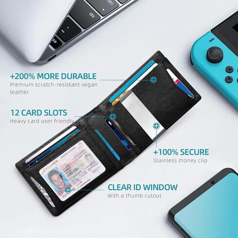 Zitahli Slim Wallet for Men Gifts 12 Card Slots ID Window With Money Clip Minimalist RFID Front Pocket Bifold Leather Small Thin Gift Box Dad Birthday Christmas Regalos Hombres in Saudi Arabia