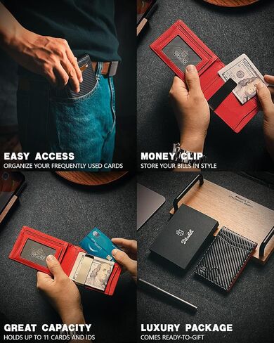 Zitahli Slim Wallet for Men Gifts 12 Card Slots ID Window With Money Clip Minimalist RFID Front Pocket Bifold Leather Small Thin Gift Box Dad Birthday Christmas Regalos Hombres in Saudi Arabia
