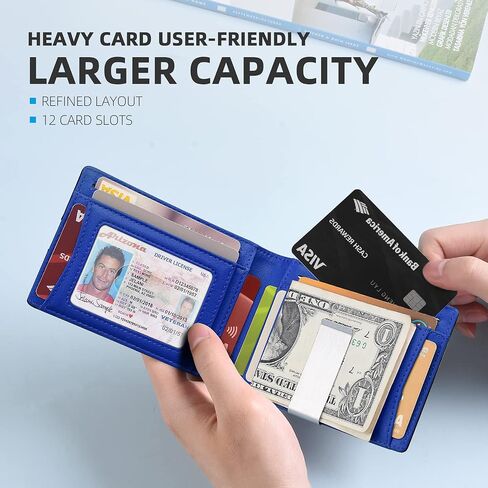 Zitahli Slim Wallet for Men Gifts 12 Card Slots ID Window With Money Clip Minimalist RFID Front Pocket Bifold Leather Small Thin Gift Box Dad Birthday Christmas Regalos Hombres in Saudi Arabia