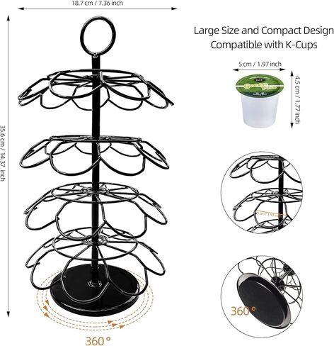 K-Cup Pod Carousel Holder and Organizer for 36 Pods - Spins 360 Degrees, Detachable, Modern Metal Design in Black for Home and Office Counters in Saudi Arabia