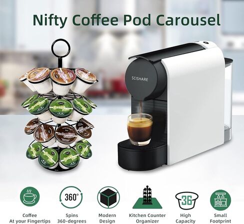 K-Cup Pod Carousel Holder and Organizer for 36 Pods - Spins 360 Degrees, Detachable, Modern Metal Design in Black for Home and Office Counters in Saudi Arabia