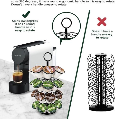 K-Cup Pod Carousel Holder and Organizer for 36 Pods - Spins 360 Degrees, Detachable, Modern Metal Design in Black for Home and Office Counters in Saudi Arabia