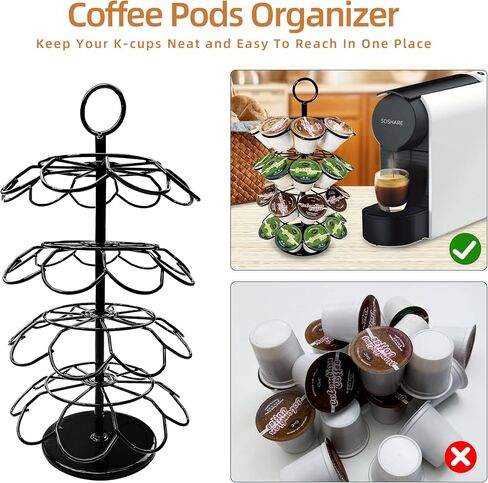 K-Cup Pod Carousel Holder and Organizer for 36 Pods - Spins 360 Degrees, Detachable, Modern Metal Design in Black for Home and Office Counters in Saudi Arabia