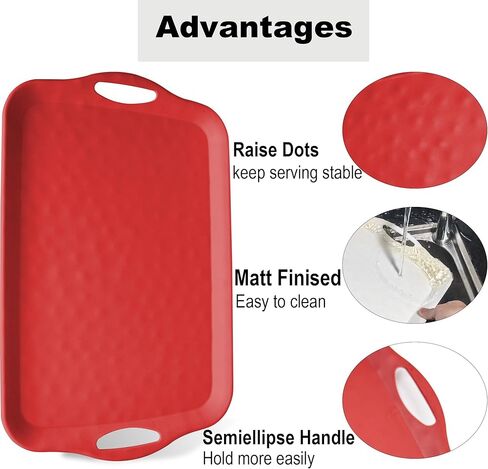 صينية تقديم كبيرة جدًا بمقابض، 20 × 13 بوصة، مجموعة من طبقين من الميلامين لتقديم الطعام، الديك الرومي، البسكويت، صواني مستطيلة لتناول الطعام، نقاط مرتفعة بلمسة نهائية غير لامعة، آمنة للاستخدام في غسالة الأطباق، بيضاء in Kuwait