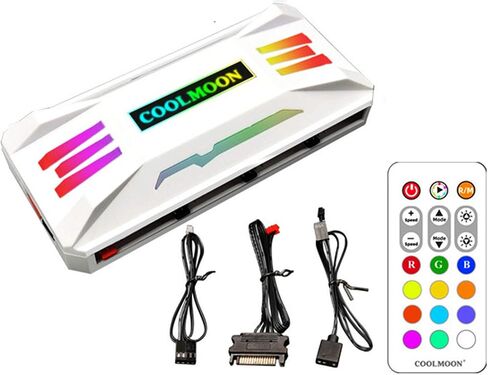 Pwm Fan Temperature Controller Integrator, Remote Control Computer RGB Light Adapter, 8 * 4 Pin Fan Speed Controller Ports, 10 * 5v 3pin A-RGB Ports ，with Magnet （White） in Saudi Arabia
