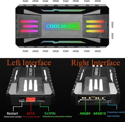 Pwm Fan Temperature Controller Integrator, Remote Control Computer RGB Light Adapter, 8 * 4 Pin Fan Speed Controller Ports, 10 * 5v 3pin A-RGB Ports ，with Magnet （White） in Saudi Arabia