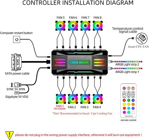 Pwm Fan Temperature Controller Integrator, Remote Control Computer RGB Light Adapter, 8 * 4 Pin Fan Speed Controller Ports, 10 * 5v 3pin A-RGB Ports ，with Magnet （White） in Saudi Arabia
