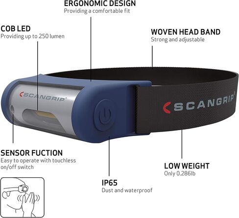 SCANGRIP I-VIEW, Rechargeable COB LED headlamp, Panoramic beam, Touchless on/off sensor in Kuwait