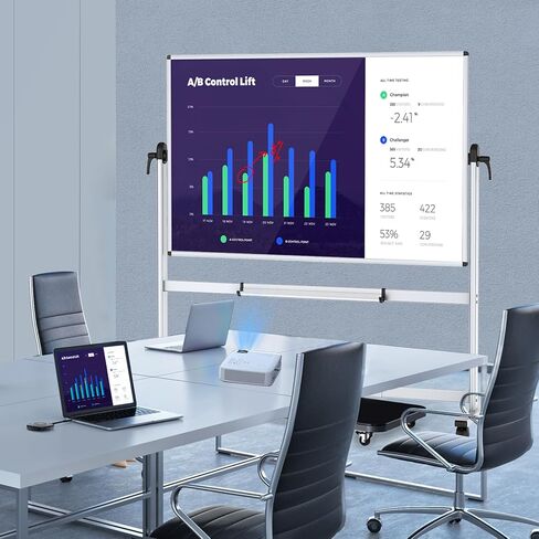 VIZ-PRO سبورة بيضاء مغناطيسية متنقلة مزدوجة الجوانب، مقاس 48 × 24 بوصة، إطار وحامل من الألومنيوم الأسود in Kuwait
