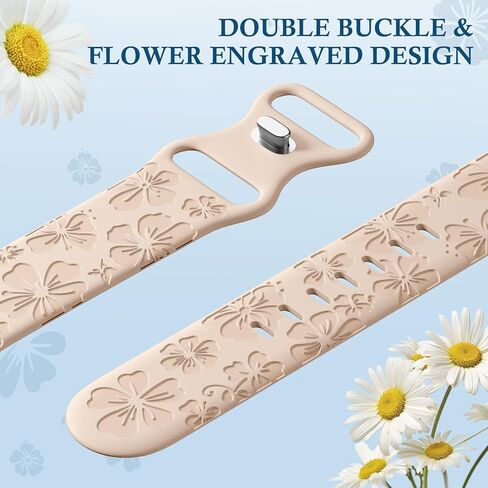 Easuny 2 Pack Floral Engraved Bands Compatible with Apple Watch Bands for Women 40mm 41mm 38mm 42mm 44mm 45mm 46mm 49mm, Soft Silicone Cute Flower Design Sport Strap for iWatch Series 10-1 SE Ultra 2 in Saudi Arabia