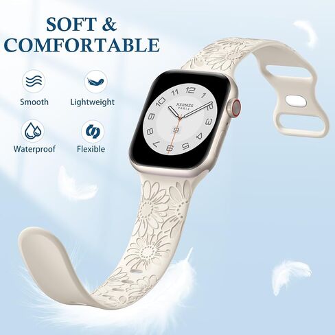 Easuny 2 Pack Floral Engraved Bands Compatible with Apple Watch Bands for Women 40mm 41mm 38mm 42mm 44mm 45mm 46mm 49mm, Soft Silicone Cute Flower Design Sport Strap for iWatch Series 10-1 SE Ultra 2 in Saudi Arabia