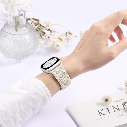 Easuny 2 Pack Floral Engraved Bands Compatible with Apple Watch Bands for Women 40mm 41mm 38mm 42mm 44mm 45mm 46mm 49mm, Soft Silicone Cute Flower Design Sport Strap for iWatch Series 10-1 SE Ultra 2 in Saudi Arabia
