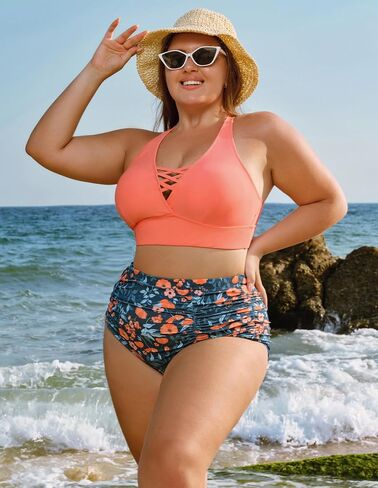 Hanna Nikole Bikini Sets for Women Plus Size Front Strappy Two Piece Bathing Suits High Waist Tummy Control Swimsuit in Saudi Arabia