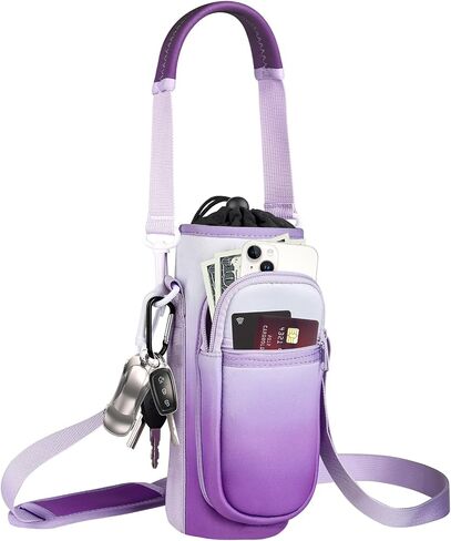Water Bottle Holder with Strap, Water Bottle Carrier Bag with Phone Pocket, Shoulder Hand Strap Insulated Neoprene 32/40 oz Water Bottle Sleeve for Walking Hiking Camping Gym in Saudi Arabia