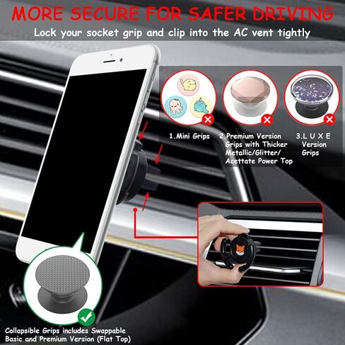 Car Vent Mount Holder - Compatible for Popsocket - Car Mount for Pop Grips Collapsible Phone Socket Holder for Pop Mount Car Device with Secure AC Vent Clip, Horizontal Air Vent ONLY (Black) in Saudi Arabia