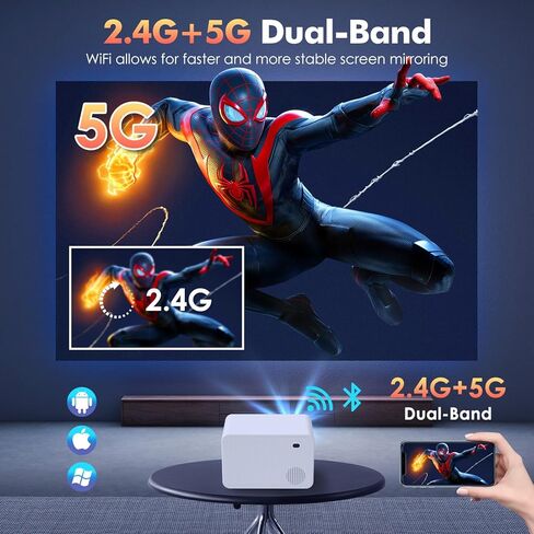 جهاز عرض مزود بواي فاي وبلوتوث، جهاز عرض صغير للمسرح المنزلي بسعة 15000 لتر، جهاز عرض خارجي محمول متوافق مع iOS/Android/الكمبيوتر المحمول/HDMI/PC/USB/ عصا التلفاز in Kuwait