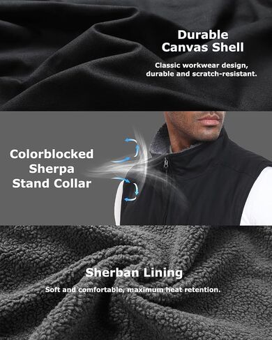 Venustas 12V Men's Dual-Control Heated Canvas Vest with Battery, Sherpa-Lined Electric Work Vest, Winter Heated Hunting Vest in Saudi Arabia