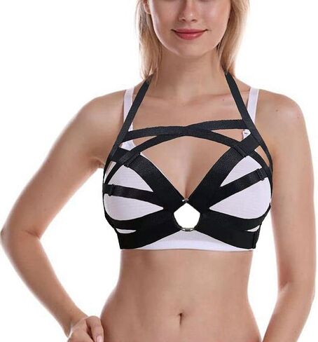 JELINDA Women Cage Bra Harness Elastic Strappy Bra Lingerie Goth Harness Top Red in Saudi Arabia