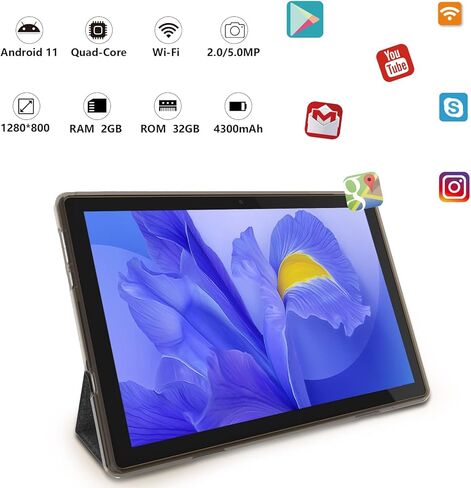 تابلت 8 بوصة مع حافظة، أجهزة تابلت أندرويد، 32 جيجابايت + 2 جيجابايت تاب 1280x800 IPS HD شاشة لمس للعناية بالعين 8 بوصات، بطارية 4300 مللي أمبير واي فاي 8 بوصة أجهزة لوحية in Kuwait