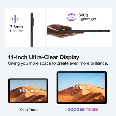 DOOGEE T30SE 2024 تابلت 11 بوصة Android 14 9GB+128GB/1TB TF ثماني النواة، شاشة 2.4K، 8580mAh، 4G-LTE Android Tablet، Bluetooth 5.0+2.4G/5G WiFi Tablet، 13MP+5MP، GPS، Type-C , جسم معدني - أسود in Kuwait